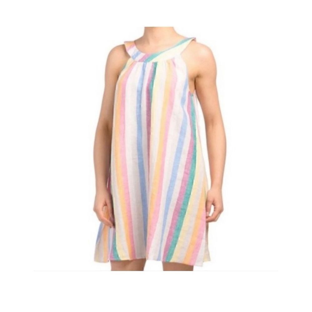 C&C California Linen Rainbow Stripe Halter Shift Dress-NWOT